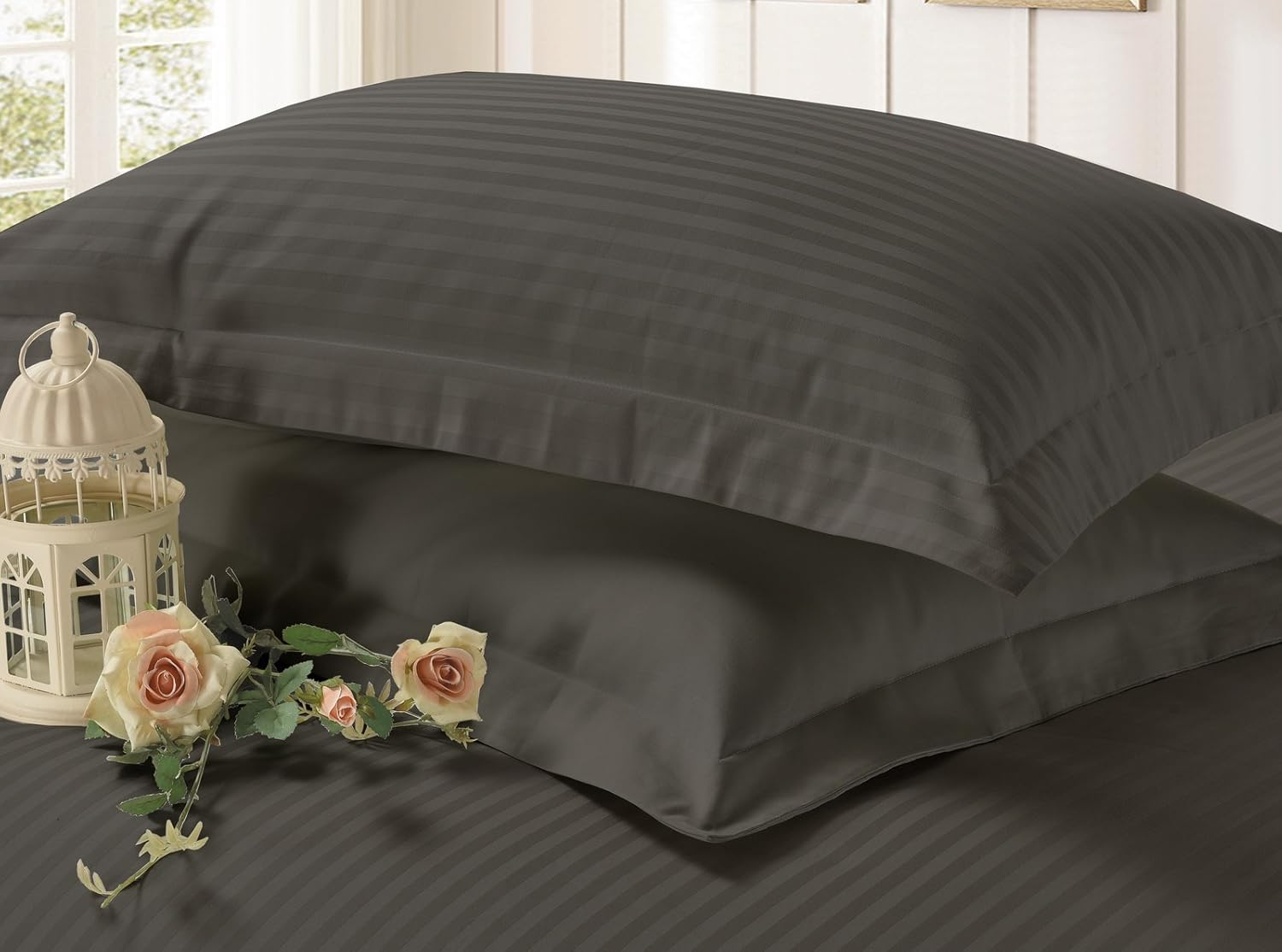 1200TC 100% Pure Cotton Luxury 3 Piece, Duvet Cover Set, with 2 Decorative Tailored Pillowcases in Choices of 5 Colors (Queen Size, Charcoal)