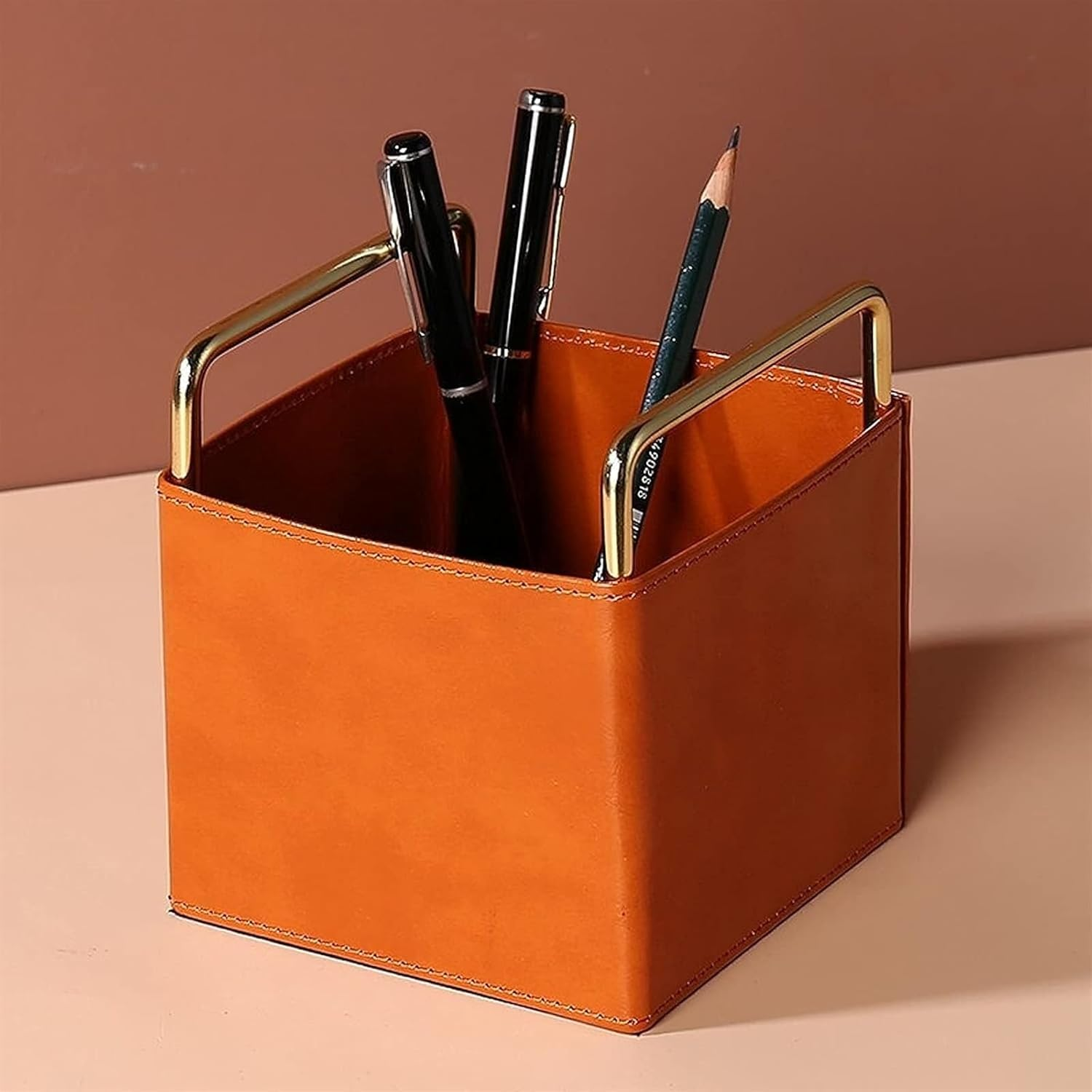 Pen Holder Pot,Desk-Organiser,Leather Pencil Holder,Pencil Cup Stationery Organizer Office Accessories Container Box,For Home Office Bedroom Pencil Holder for Desk Organizer (Color : A) (Color : A) image number 5