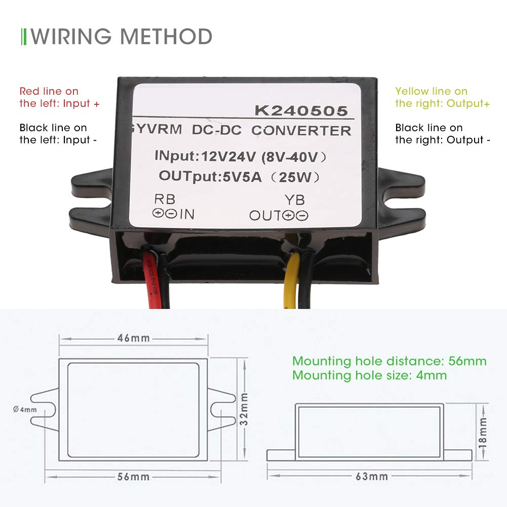 Voltage Regulator 12V/24V to 5V 5A DC-DC Converter Step down Power Supply Module Power Adapter image number 6