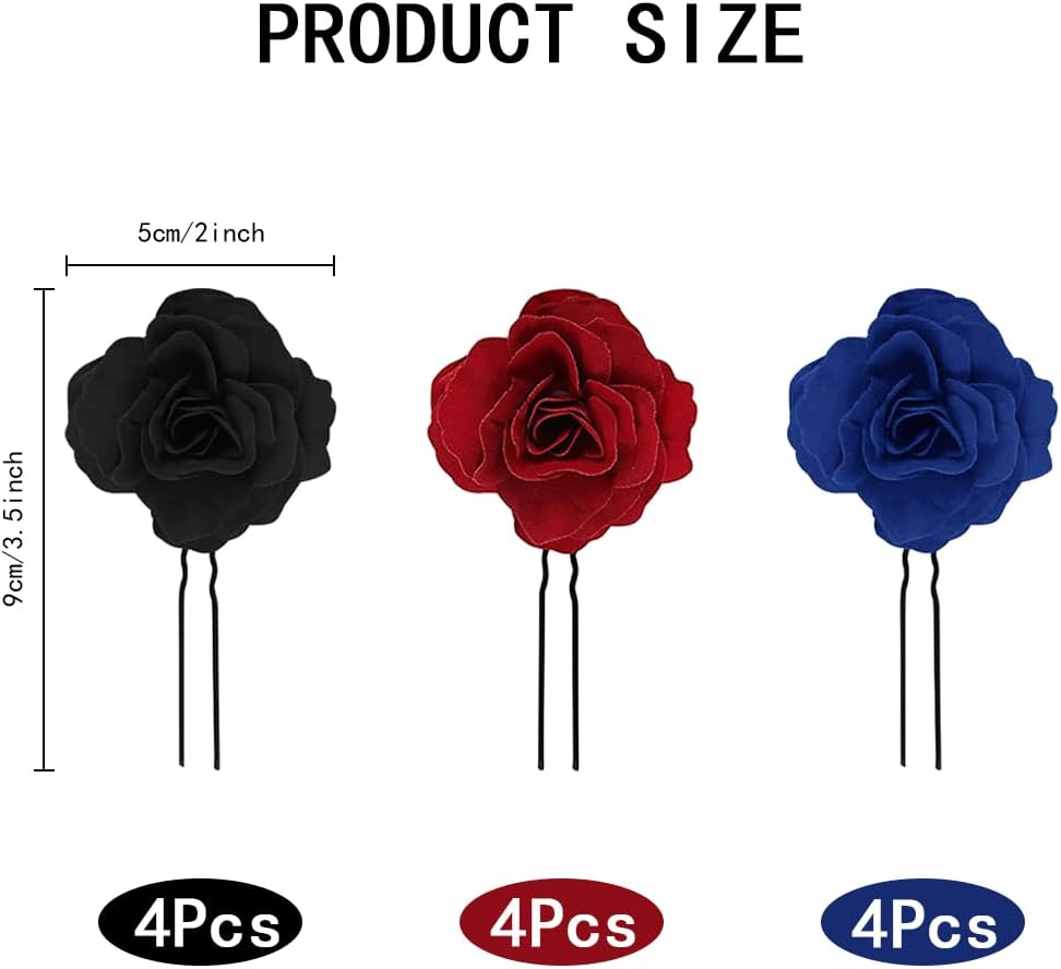 TRKETK Pack of 12 Rose Flower Hairpin, U Shaped Bridal Headpiece, Retro Flower Hairpins, Wedding Rose Hair Clips, Bridal Hair Accessories, Pin Brooch Wedding for Parties, Weddings, Dances image number 1