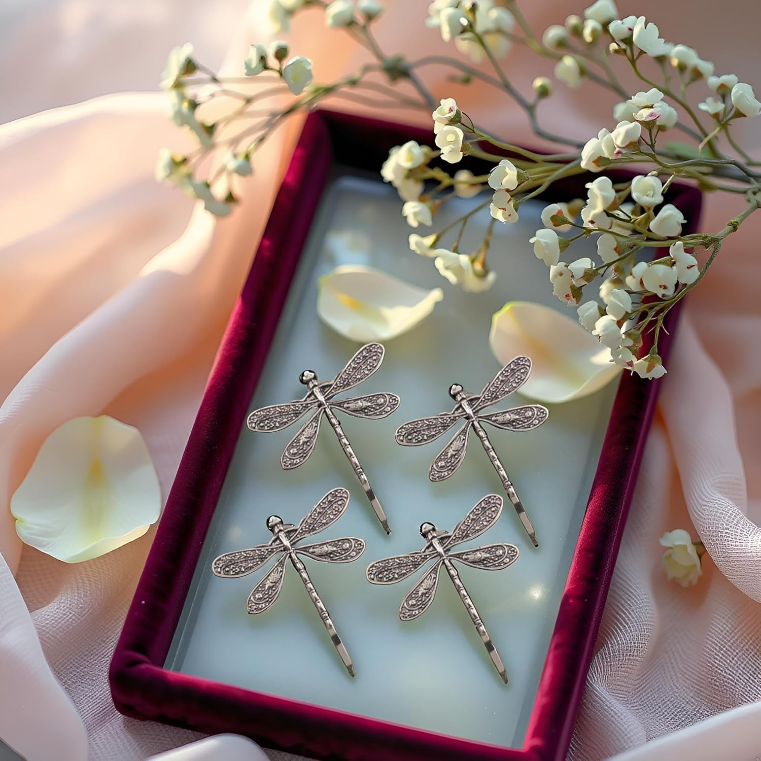 4Pcs Silver Dragonfly Hair Clip,Wedding Retro Antique Barrette,Bridal Headdress Head Wear Styling Hair Accessories for Girls Ladies Bobby Pins Hair Pins French Hair Styling Pins Hair Accessories Hair