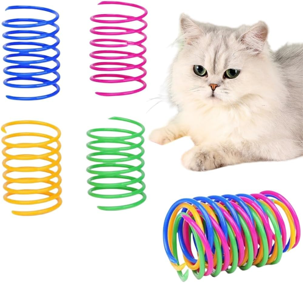 Cat Spiral Spring Toy - 100Pcs Creative Interactive Kitten Toys, Plastic Coil Springs for Swatting, Active Healthy Play, Time-Killing and Fitness (Random Color)