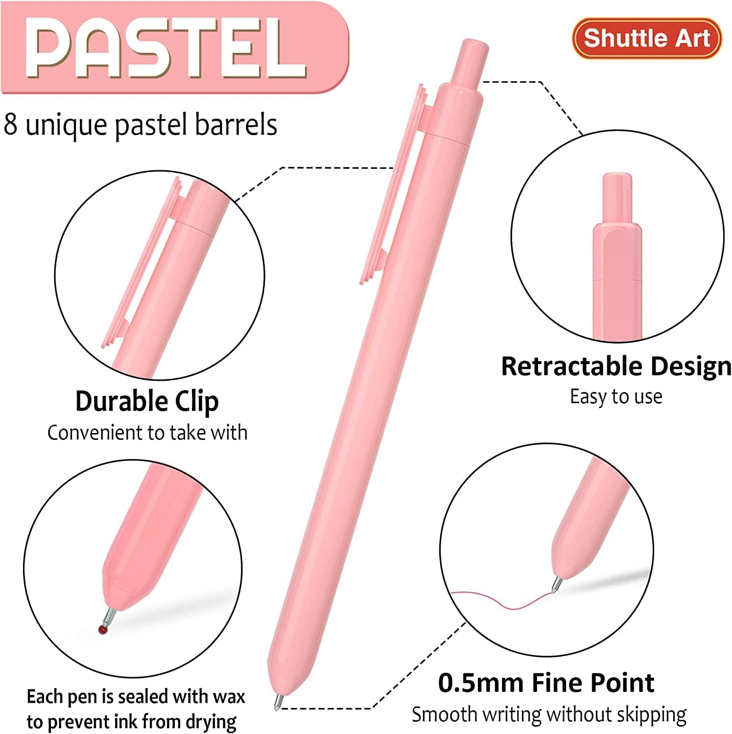 Shuttle Art Coloured Retractable Pastel Gel Ink Pens, 8 Colours Gel Writing Pens, Cute Pens 0.7Mm Fine Point Quick Drying for Writing, Drawing, Journaling, Notes-Taking, School Office Home image number 4