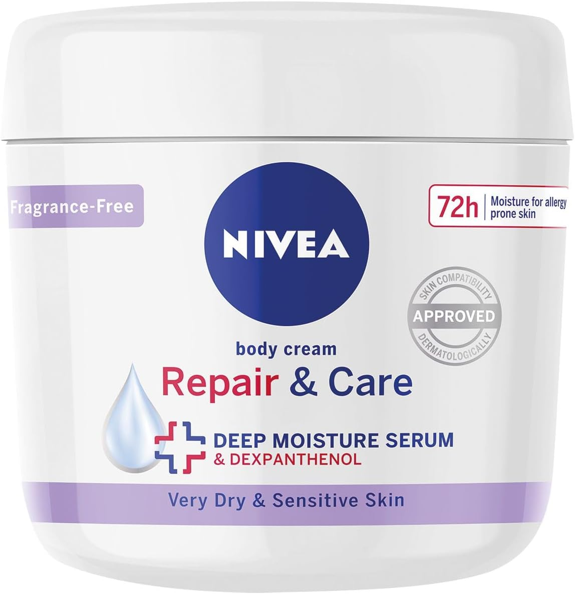 NIVEA Body Repair & Care Cream (400Ml Jar), Sensitive Moisturising Cream with NIVEA DEEP MOISTURE SERUM, Body Cream with Strengthening Formula, Body Cream for Dry Skin image number 1