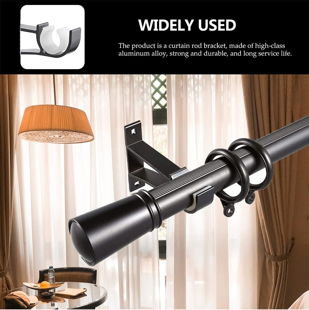 4 Pack Curtain Rod Brackets，Drapery Rod Aluminum Alloy Heavy Duty，Curtain Rod Holders Decorative Rod Hooks Hanger Fit for 1 to 1.2 Inch Drapes Rod(Black，Not Included Curtain Rod) image number 5