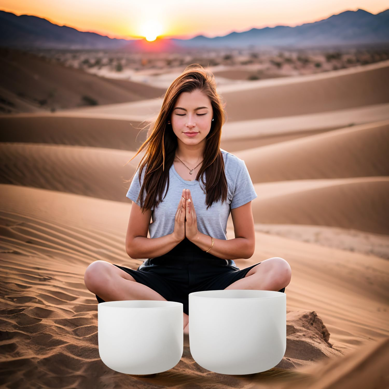 Lycrystal Couple of 2 PCS Crystal Singing Bowl Set, 8'' F Note Heart Chakra and 10'' C Note Root Chakra, Sound Bowl Meditation Set for Healing with Carry Case Bag., White, (FBA-8F10C) image number 1