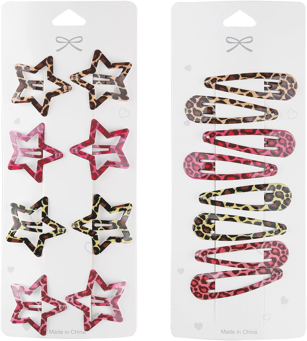 8 Pairs Metal Snap Hair Clips for Women - Star & Water Drop Barrettes, Non-Slip Y2K Hair Accessories for Thin or Thick Hair. Stylish Pink & Brown Leopard Accessories image number 3