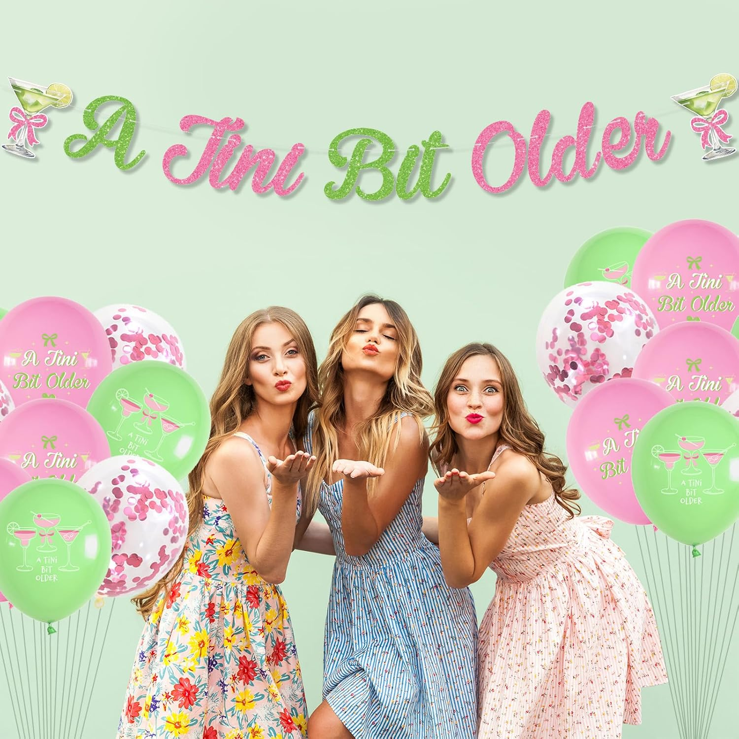 Xugoox 32Pcs Martini Bow Birthday Party Decorations, Green Pink Glitter a Tini Bit Older Banner Cake Topper Balloons for Girls Women, Martinis Party Decor for Birthday Bachelorette Party Supplies image number 3