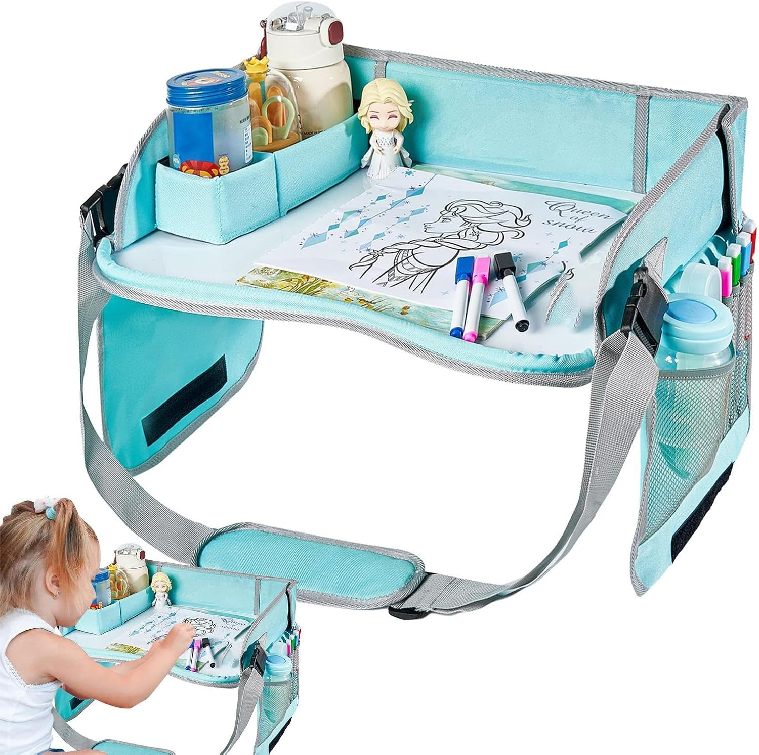 Car Seat Travel Tray,Kids Lap Tray for Car Seat - Portable Car Seat Activity Table Tray, Car Seat Snack Game Tray for Airplane and Stroller