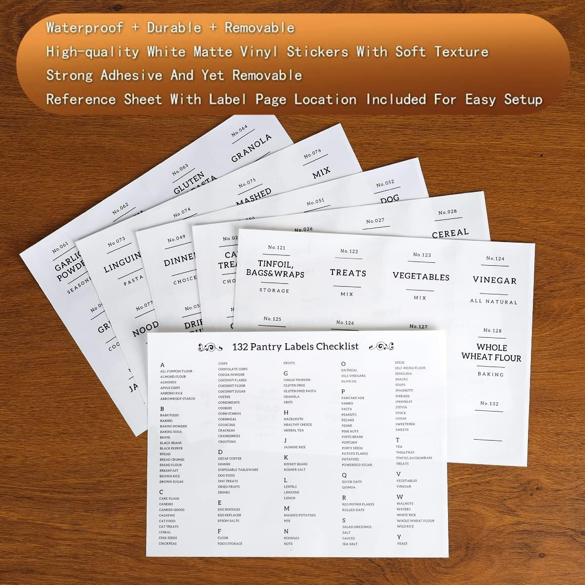 CZZGSM 6 Pack Square Glass Kitchen Storage Jars with Airtight Bamboo Lids and 132 Pantry Labels - 35Oz Glass Canisters with Wood Lids - Glass Food Storage Containers for Coffee, Cookie, Tea, Spice image number 3