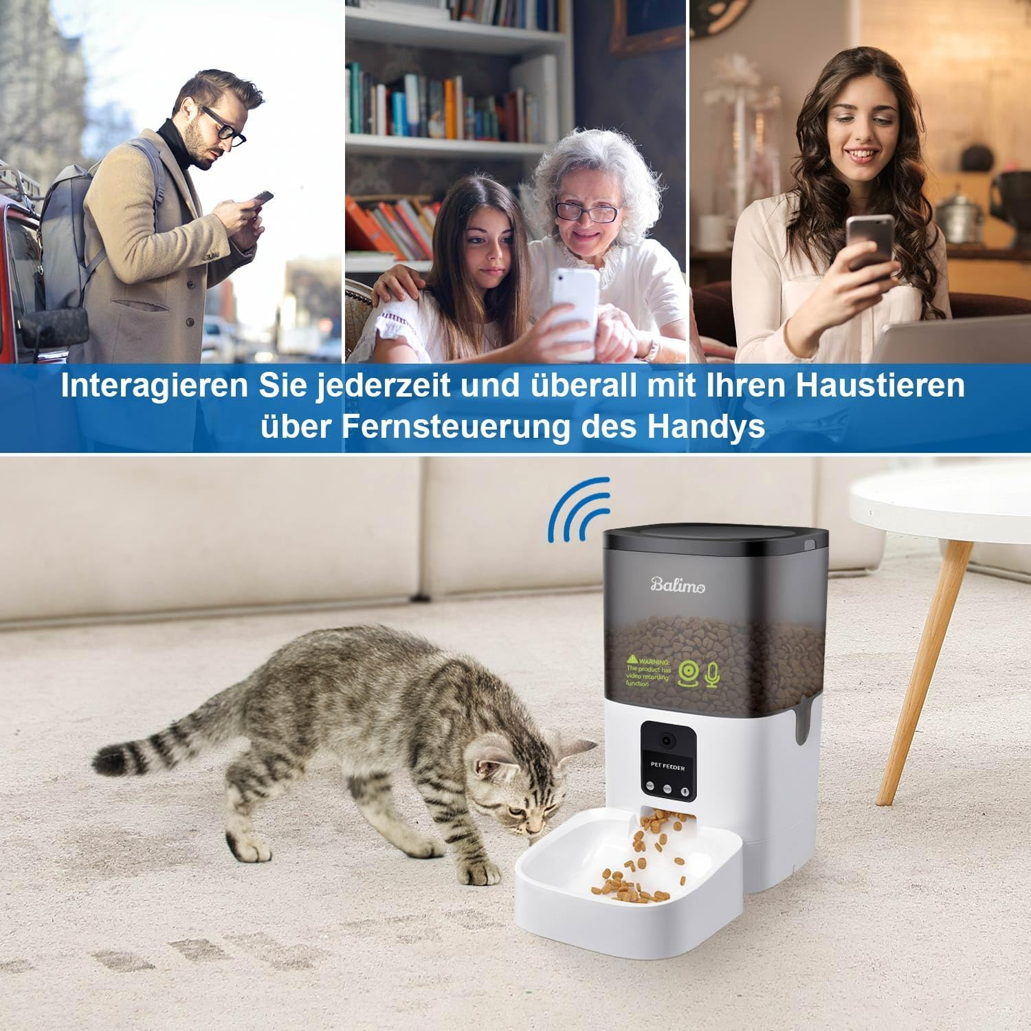 Balimo Automatic Cat Feeder with HD 1080P Video, 4L Wifi Automatic Cat Feeder with App Control & Night Vision, up to 20 Servings and 8 Meals per Day (Only 2.4G Wifi) image number 2