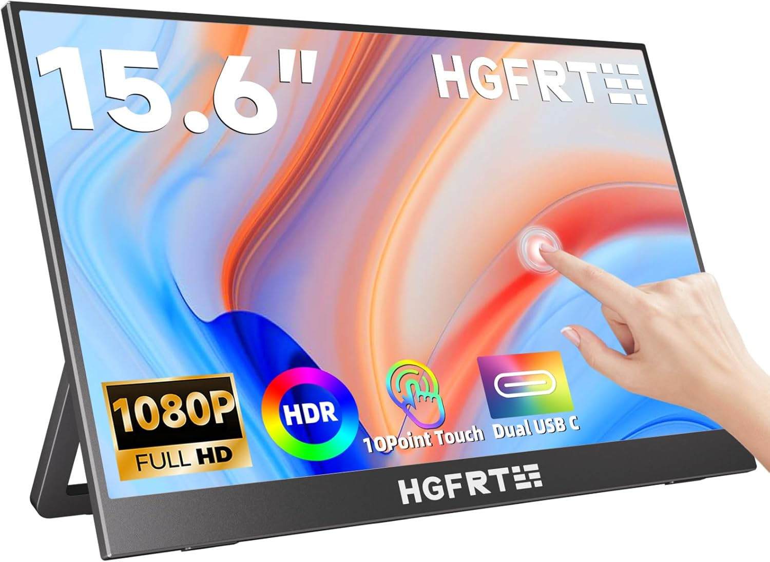 15.6 Inch Portable Monitor Touchscreen, 1920X1080P IPS HDR Touch Screen Travel Monitor with Kickstand & Speaker,Vesa HDMI USB C External Monitors for Laptop Computer PC Mac Phone Gaming