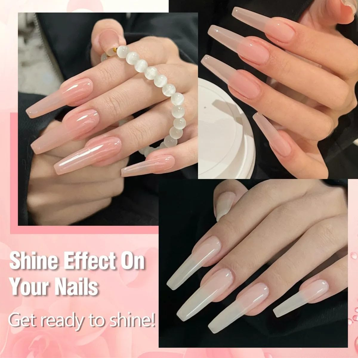 ADHERE 11Pcs Nude-Pink Kit with Nail Brush, UV LED Gel Nail Polish, Soak off Nail Varnish Gel Polish for Manicure Salon DIY Design at Home - Classic Black  White Collection image number 6