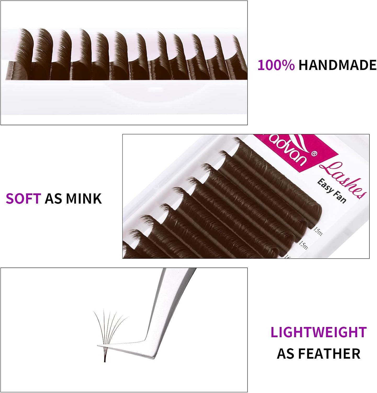 FADVAN Volume Lash Extensions Brown Easy Fan Volume Lashes .07 Rapid Blooming 15-20Mm Mixed Tray Eyelash Extensions C D Curl Flowering Lash Extensions by (Brown 0.07-C, 15-20Mm) image number 2