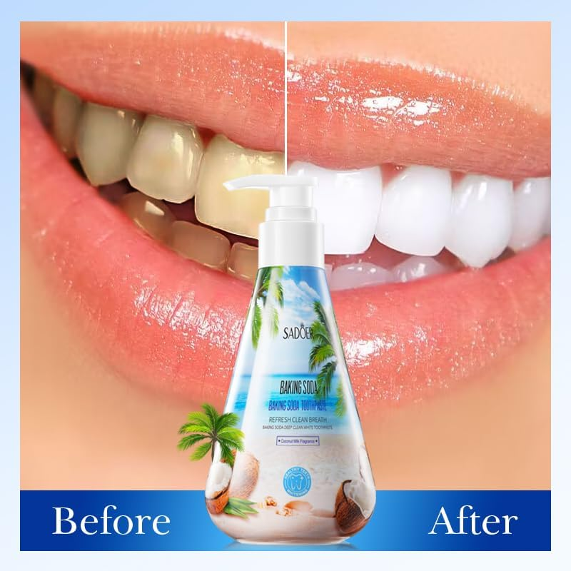 Baking Soda Coconut Flavor Whitening Toothpaste, Deep Cleaning Tartar Stains, Bright White Teeth, Care of the Mouth Fresh Breath, Mouth and Teeth, Intimate Protection of Your Healthy Mouth. image number 3