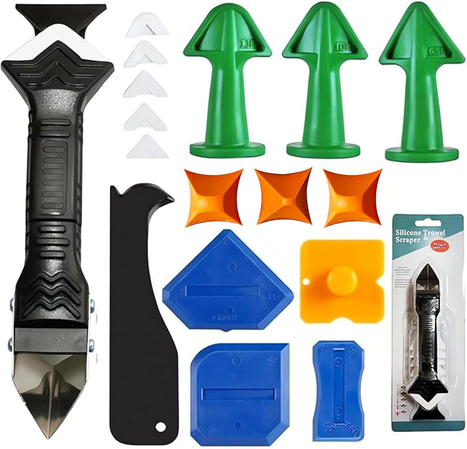 MEIYUETAOSI Caulking Removal Tool 3 in 1 Generic Silicone Caulking Tools, Grout Removal Tool, with Grout Scraper, 6 Exchange Silicone Pads for Bathroom, Kitchen, Floor, Sink Joint (White) image number 4