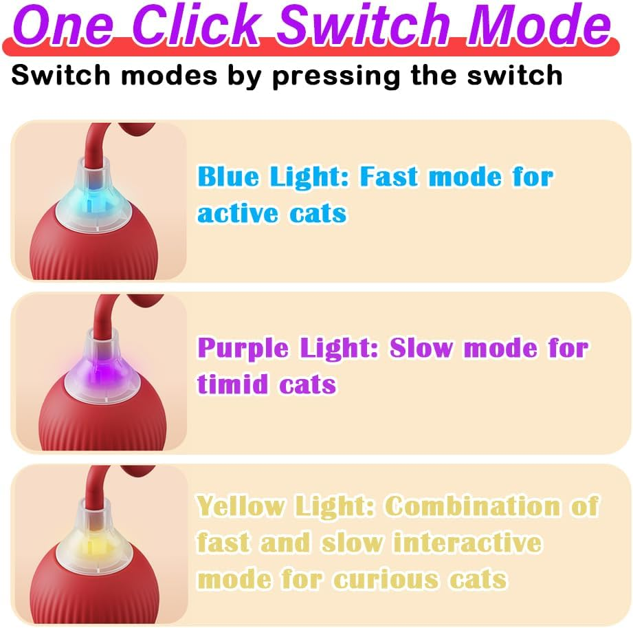 Interactive Cat Ball Toy for Indoor Cats, Smart Cat Toys Ball for Bored Cats, Motion Activated Automatic Cat Toy Ball, 360&iexcl;&Atilde;rotation with LED Light, USB Rechargeable Cat Toys, Red