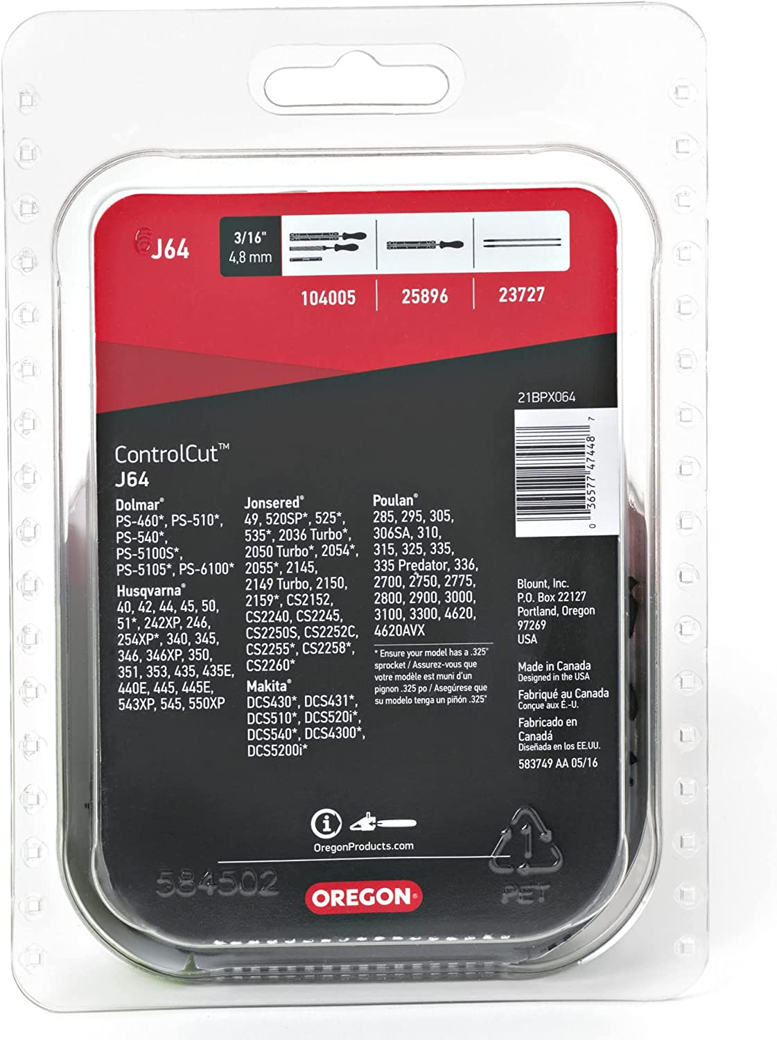 Oregon J64 Controlcut 15-Inch Chainsaw Chain, Fits Husqvarna, Dolmar, Jonsered image number 1