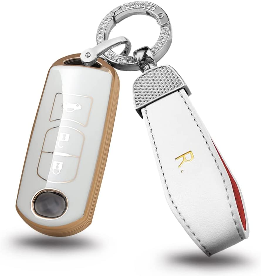 Ontto Car Key Fob Cover Fit for Mazda MX5 CX-5 CX-7 CX-9 Mazda 6 Atenza Smart Key Case TPU Key Shell Key Holder Keychain Accessories 3-Buttons White - 2 Buttons-Green image number 2