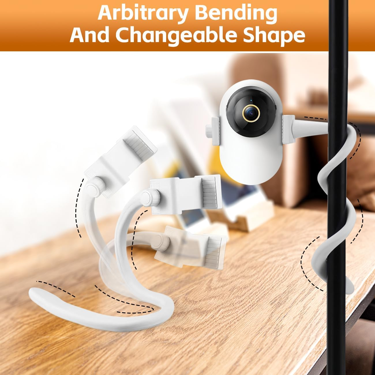 Flexible Baby Monitor Mount-Universal Baby Monitor Holder with 1/4 Screw Twist,No Drilling Crib Camera Stand for Crib Frame or Furniture,Compatible with Arlo/Motorola/Hello Baby/Most Monitor Cameras image number 6