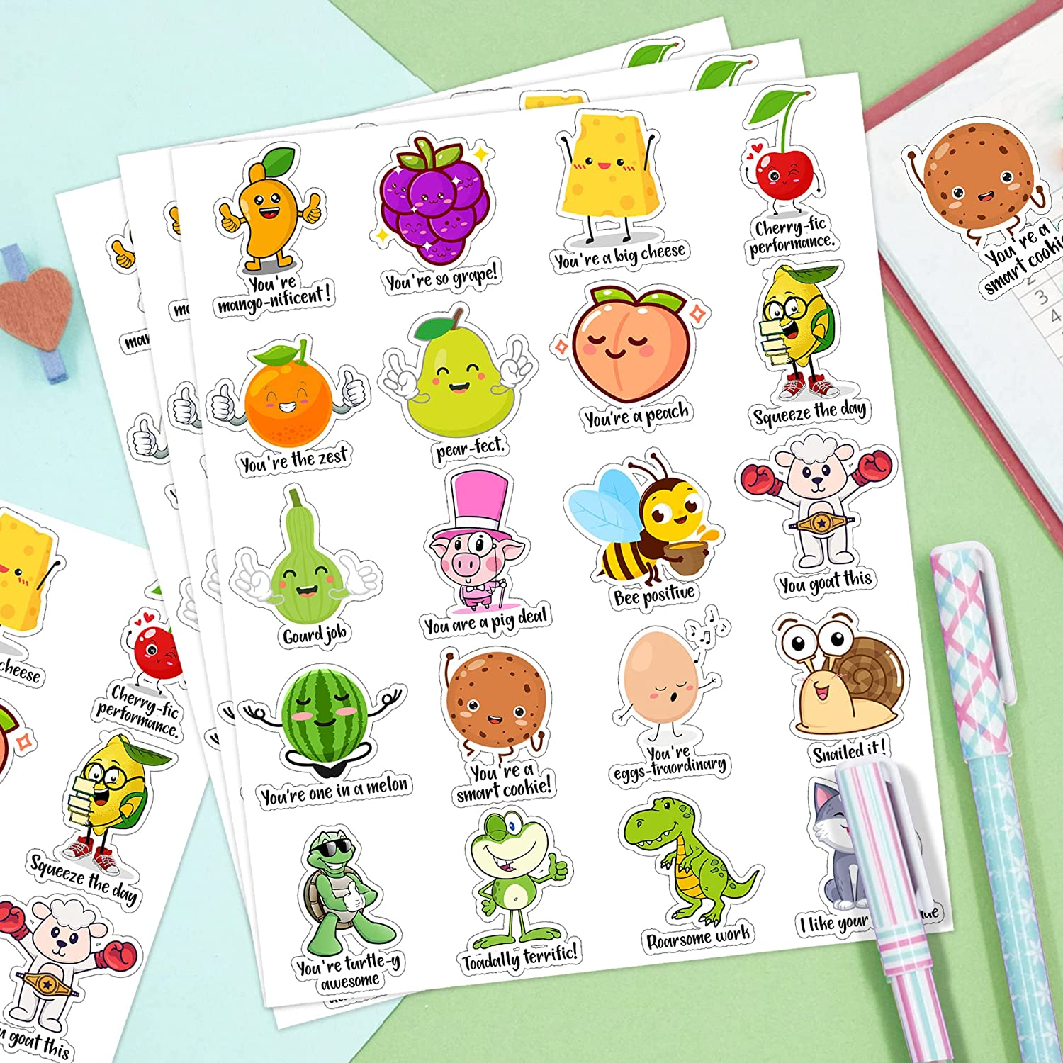600 Pieces Fun Teacher Stickers for Kids Reward Punny Motivational Sticker Positive Pun Cartoon Animal Fruit Stickers Cute Incentives for Kids Teacher Classroom School image number 6