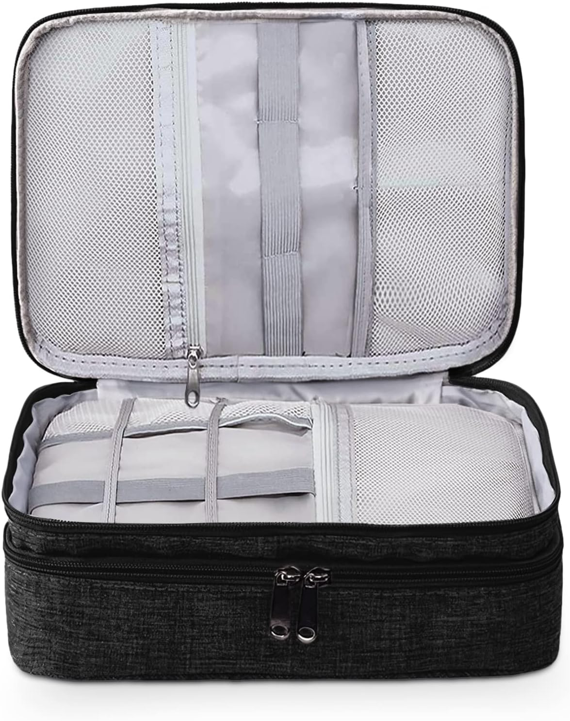 FORRICA Cable Bag Cable Organiser Bag Travel Case Electronic Accessories Bag 2 Layers Multiple Pockets for Mobile Phone Charging Power Bank USB Sticks SD Cards Purple