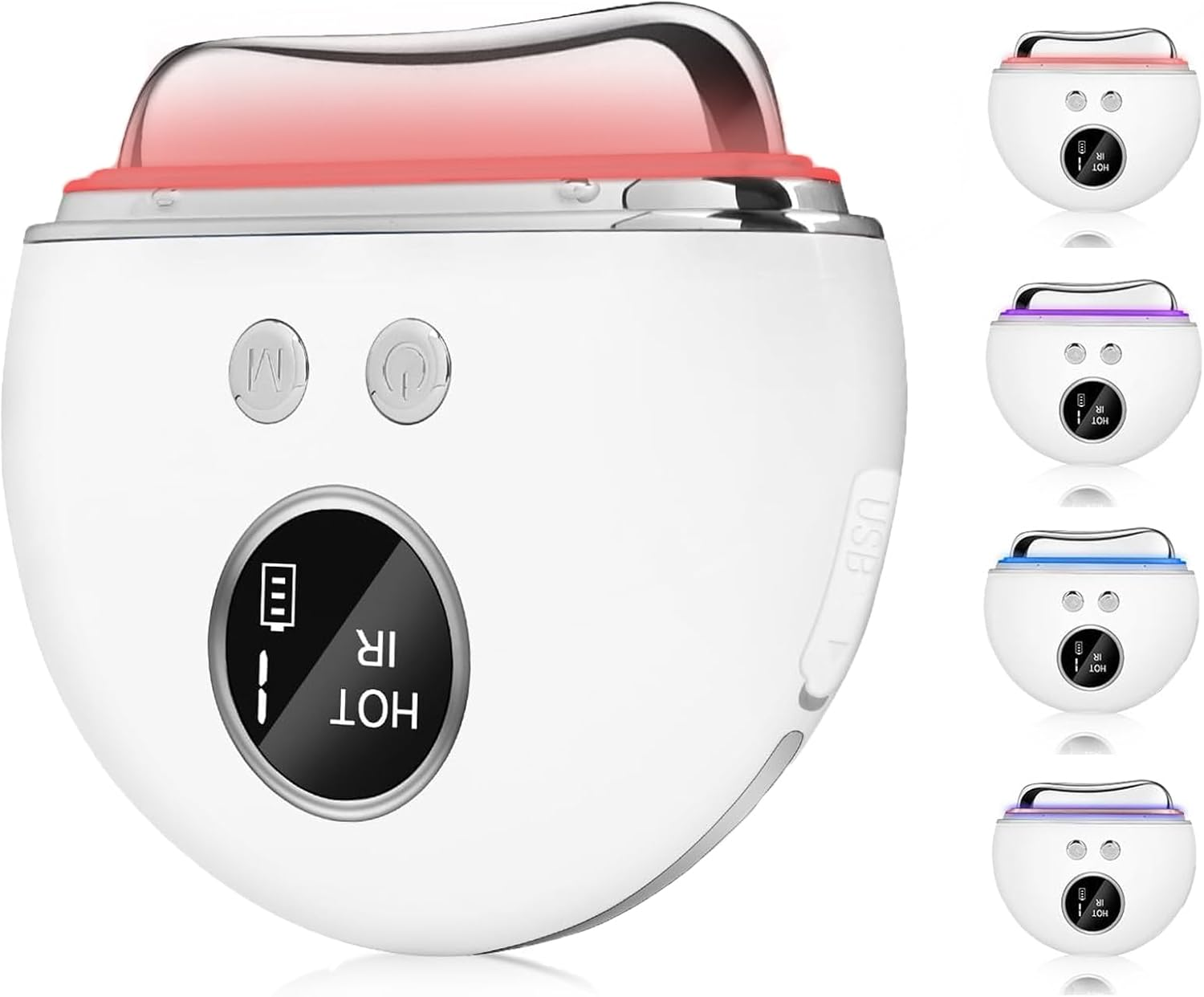 Koeay LED Gua Sha Device with 9 Intensity & 4 Modes Gua Sha Facial Tool with Heat and Vibration Portable Neck Face Massager for Anti-Aging Wrinkle Puffiness Lifting and Tightening Skin (White,4 Light)