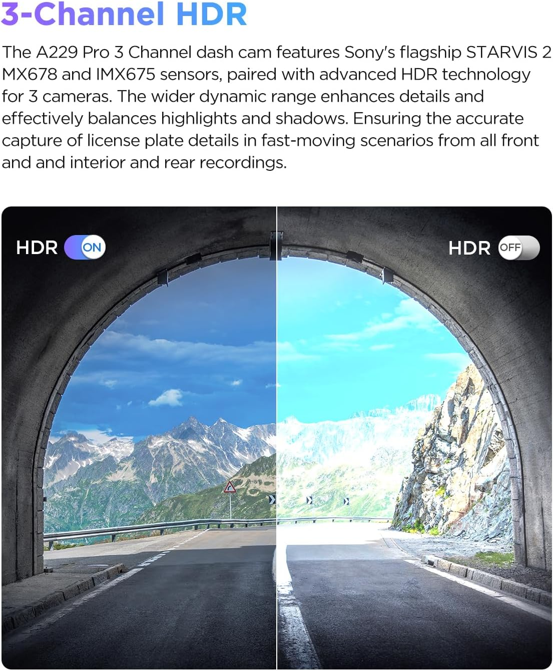 VIOFO A229 Pro 3 Channel 4K HDR Dash Cam, Dual STARVIS 2 Sensors IMX678 & IMX675, 4K+2K+1080P Front inside and Rear Triple Car Camera, 5Ghz Wifi GPS, Voice Control, 24H Parking Mode image number 5