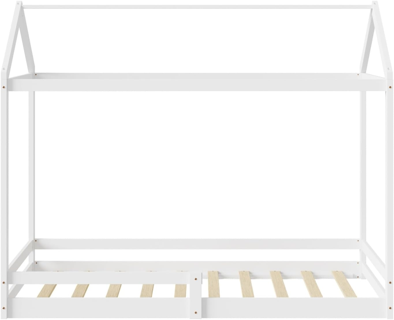 Oikiture Kids Wooden Bed Frame, Single Bed Frame with Pine Wood Timber Platform Bed Slat Support for Toddler, White image number 6