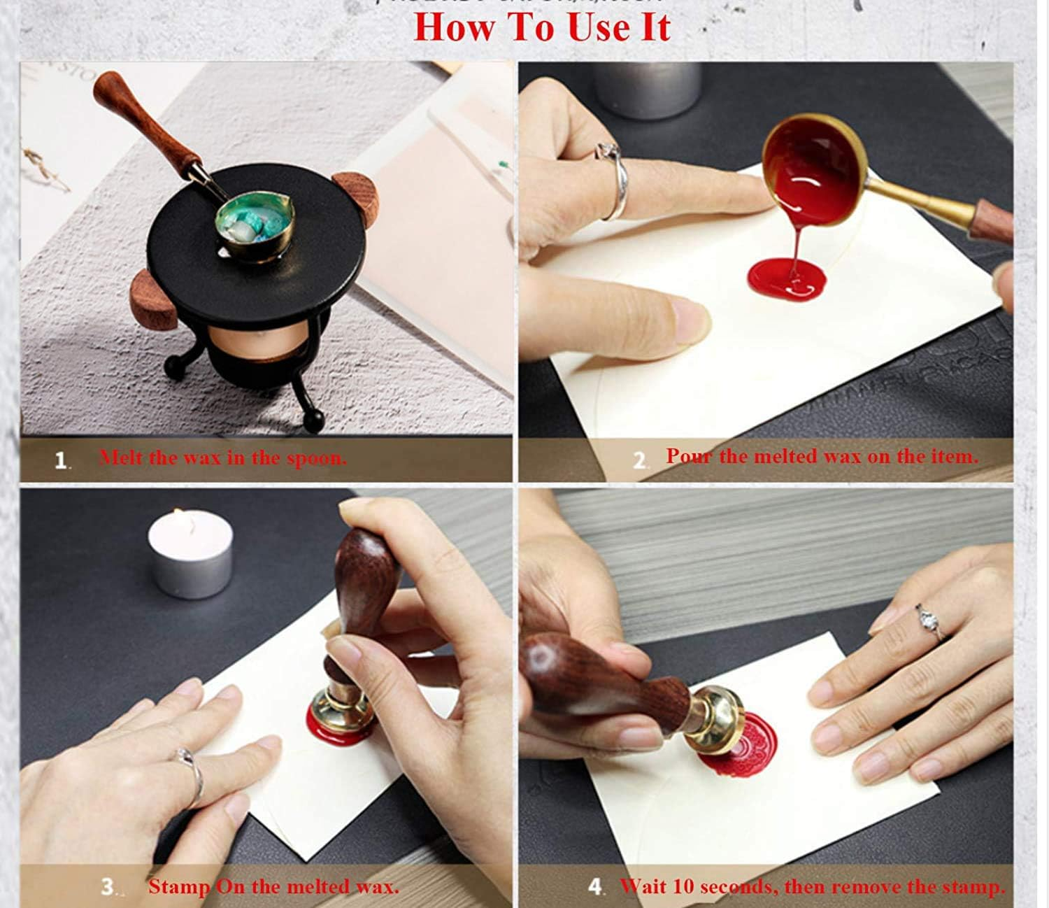 Wax Seal Warmer Wax Seal Stamp Set with Sealing Wax Furnace Tool, Wax Stamp Spoon for Melting Wax Seal Beads or Sealing Wax Sticks, Wax Seal Spoon Holder for Wedding Wax Envelope Seal Stamp