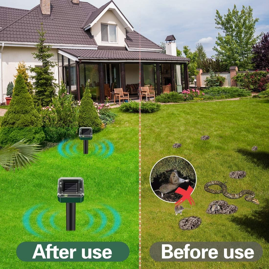 Mole Repeller, Solar Powered Animal Scarer Repellent for Garden, IP65 Waterproof Pest Repeller for Gopher, Vole & Snake, High Sensitive Animal Repeller for Lawn Garden Yards (2Pack) image number 3