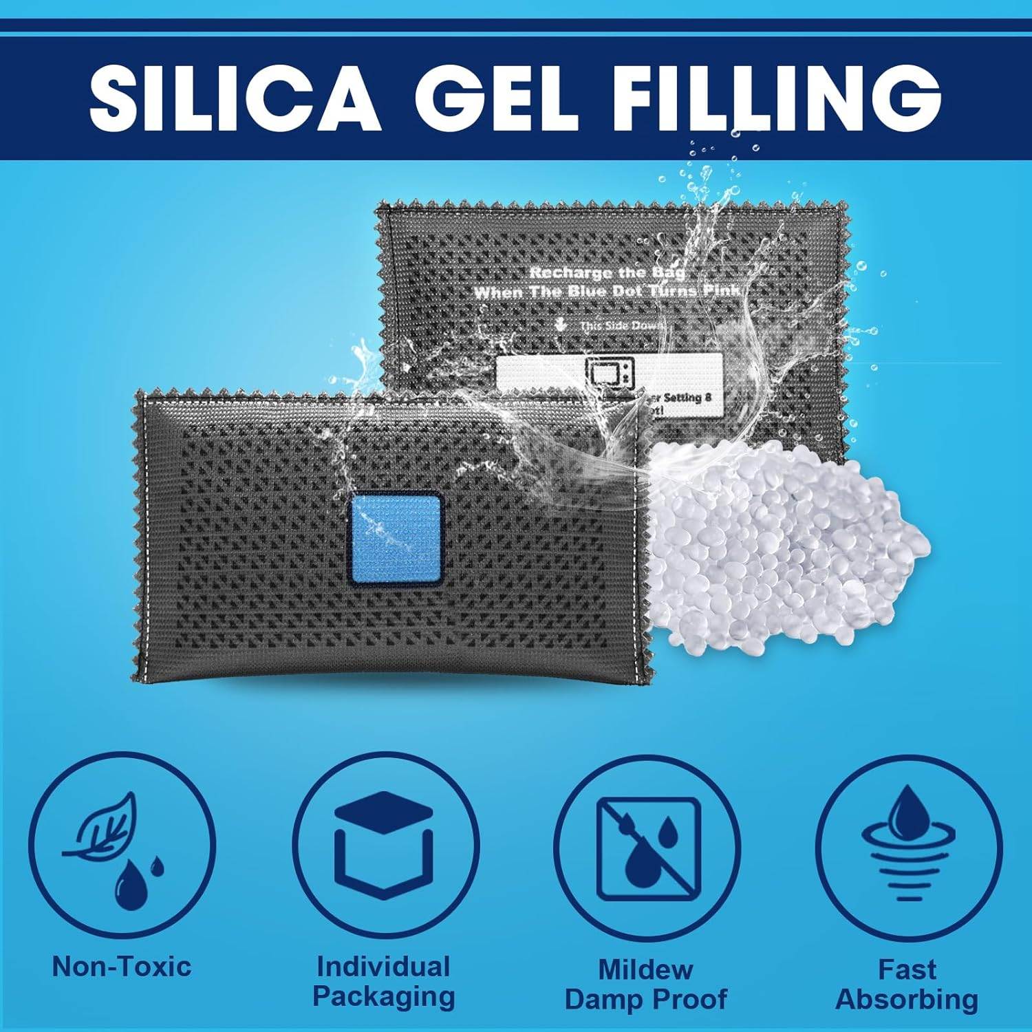 Timgle 10 Pcs 100G Rechargeable Desiccant Packs for Storage Silica Gel Packets Dry Moisture Absorbers Bags Reusable Desiccant Car Dehumidifiers Bag for Closet Home Car Moisture Absorbing image number 2