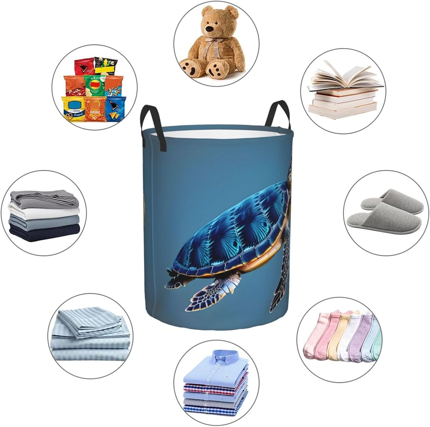 Blue Sea Turtle Pint Printing Circular Storage Hamper &Acirc;&euro;&ldquo; Easy-Carry Handles, Perfect for Christmas, Fits in Any Room image number 4