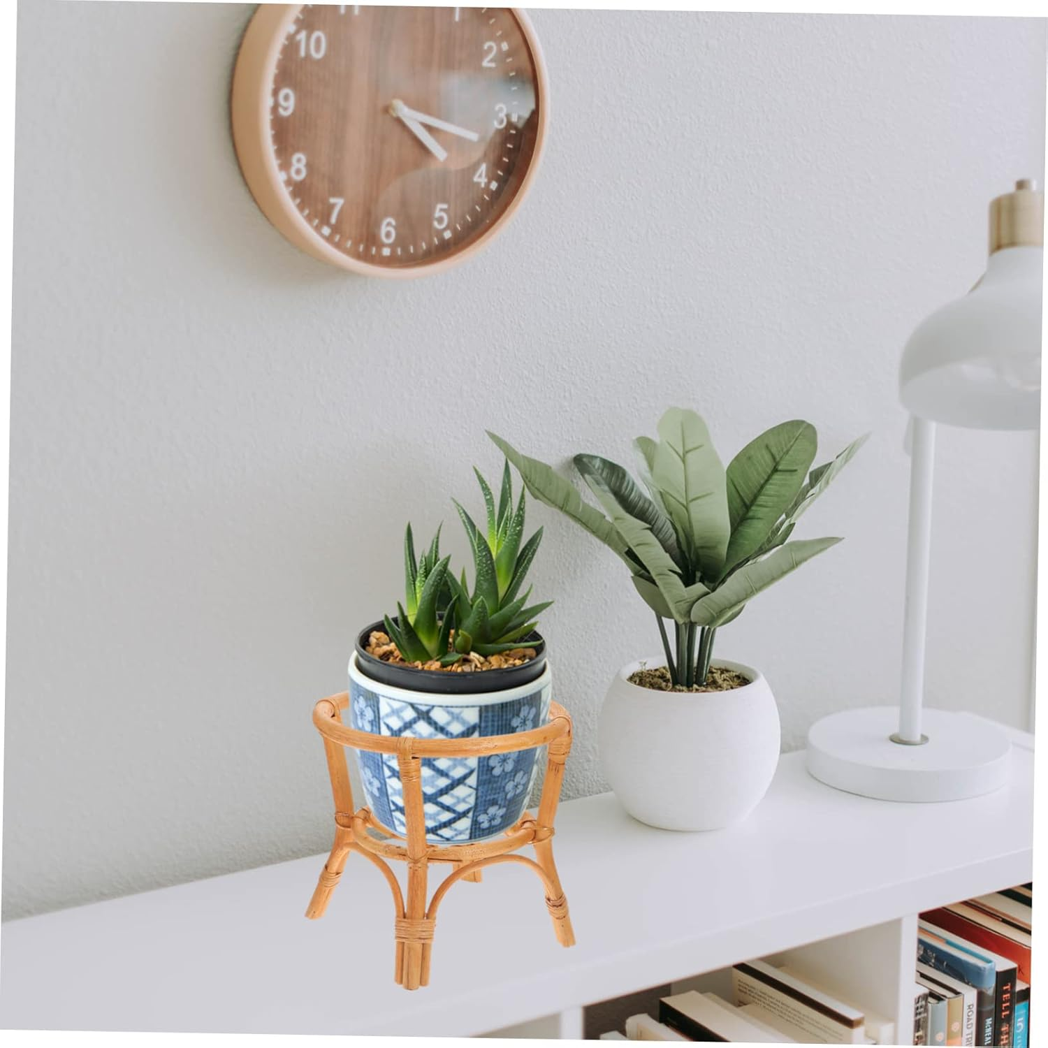 VINTORKY Rattan Flower Stand for Desktop Gardening Pot Holder Natural Material for Balcony Plant Pot Displaying Shelf image number 2