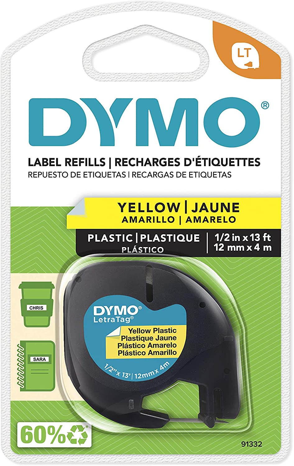 DYMO Letratag Labeler Plastic Tape 12Mm X 4M Yellow image number 6