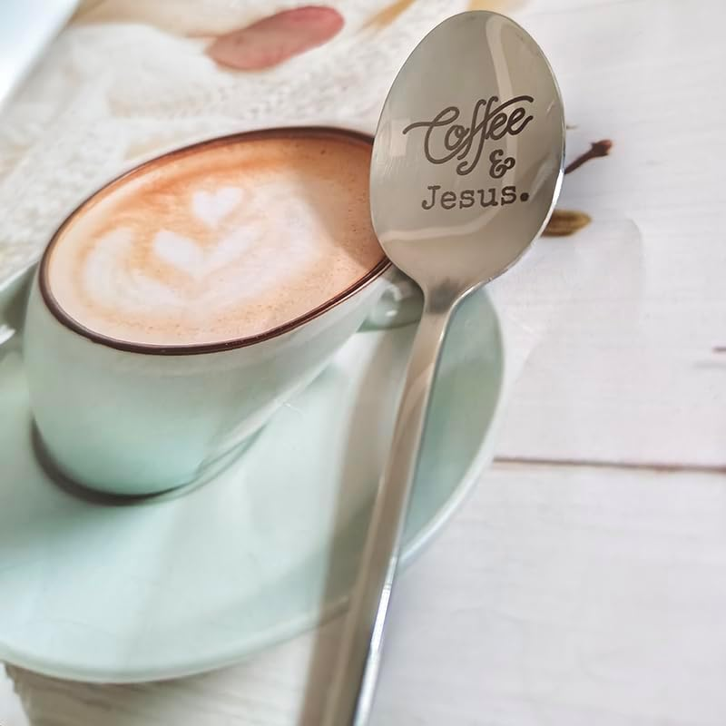 Coffee and Jesus Spoon Gifts for Coffee Lovers Women Men Christian Gifts for Grandma Dad Christmas Birthday Gifts for Papa Jesus and Coffee Gifts for Mom Friend Coffee Spoon image number 3
