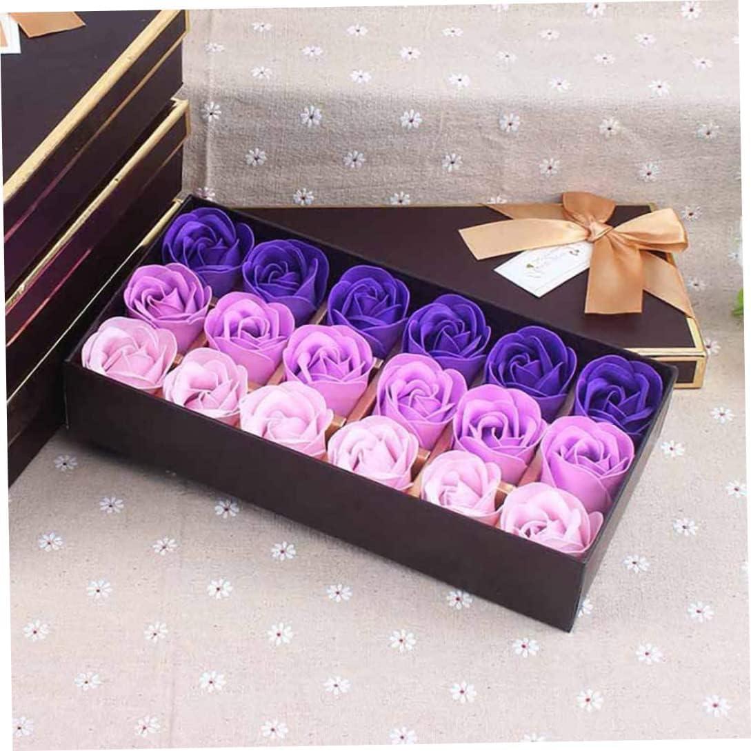 Valentines,Bath Soap Rose Flower Floral Scented Soap Petals Set Gift Box for Valentines Day Anniversary Mothers Day Purple Gradient 18PCS image number 2