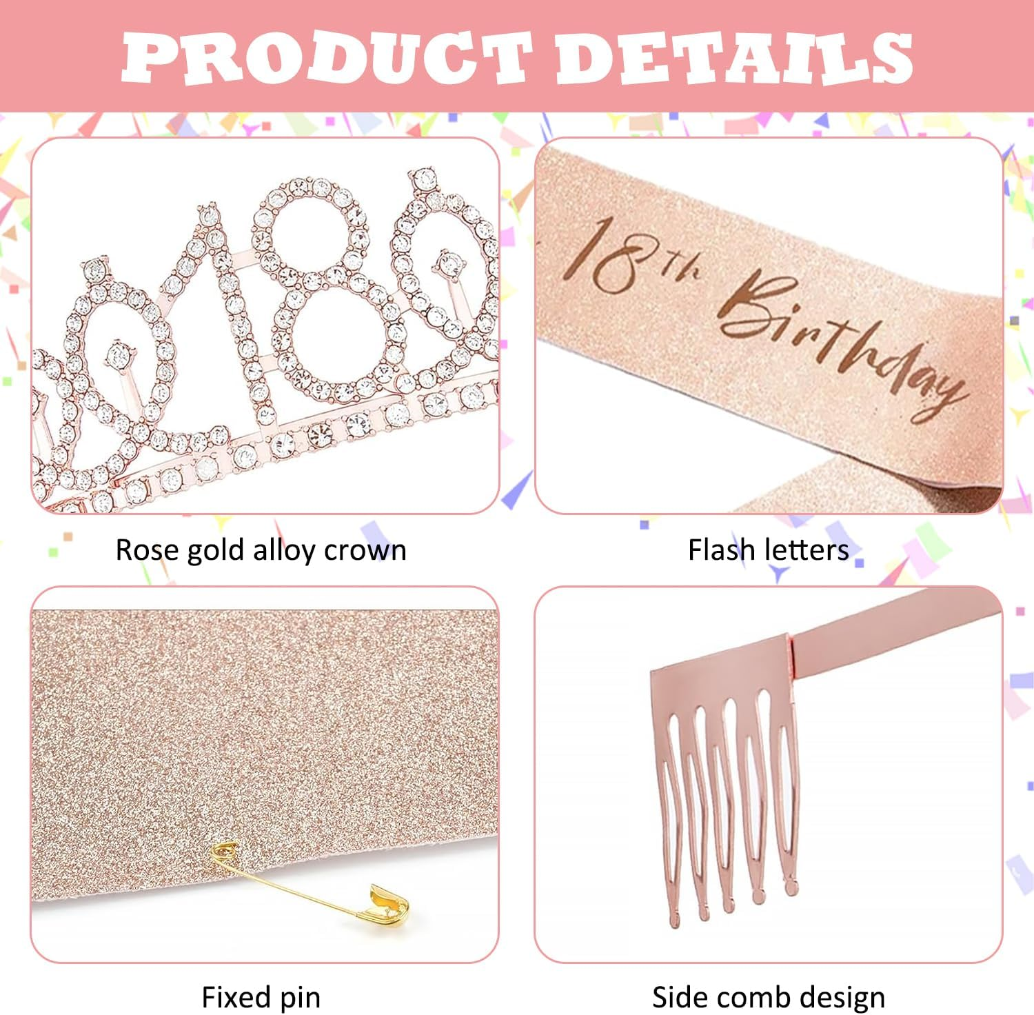 18Th Birthday Decorations, Happy Birthday Balloons, Crown and Sash, Cake Topper and Candles, Birthday Party Favor Supplies (18Th) image number 4