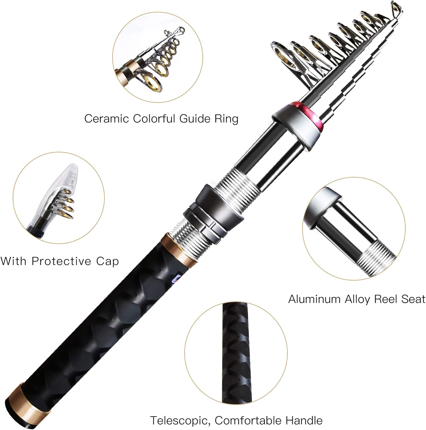 Fishing Pole Kit, Carbon Fiber Telescopic Fishing Rod and Reel Combo with Spinning Reel, Line, Bionic Bait, Hooks and Carrier Bag, Fishing Gear Set for Beginner Adults Saltwater Freshwater image number 6