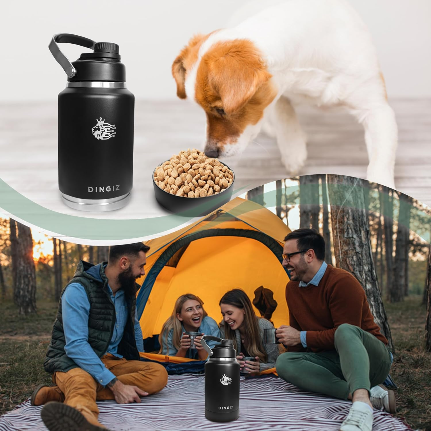 Dingiz 64Oz Insulated Stainless Steel Water Bottle &ndash; Half Gallon Water Jug with Detachable Pet Bowl, Leakproof Wide-Mouth Lid, and Sturdy Handle for Camping, Hiking, Gym, Pets & Outdoor Activities image number 5