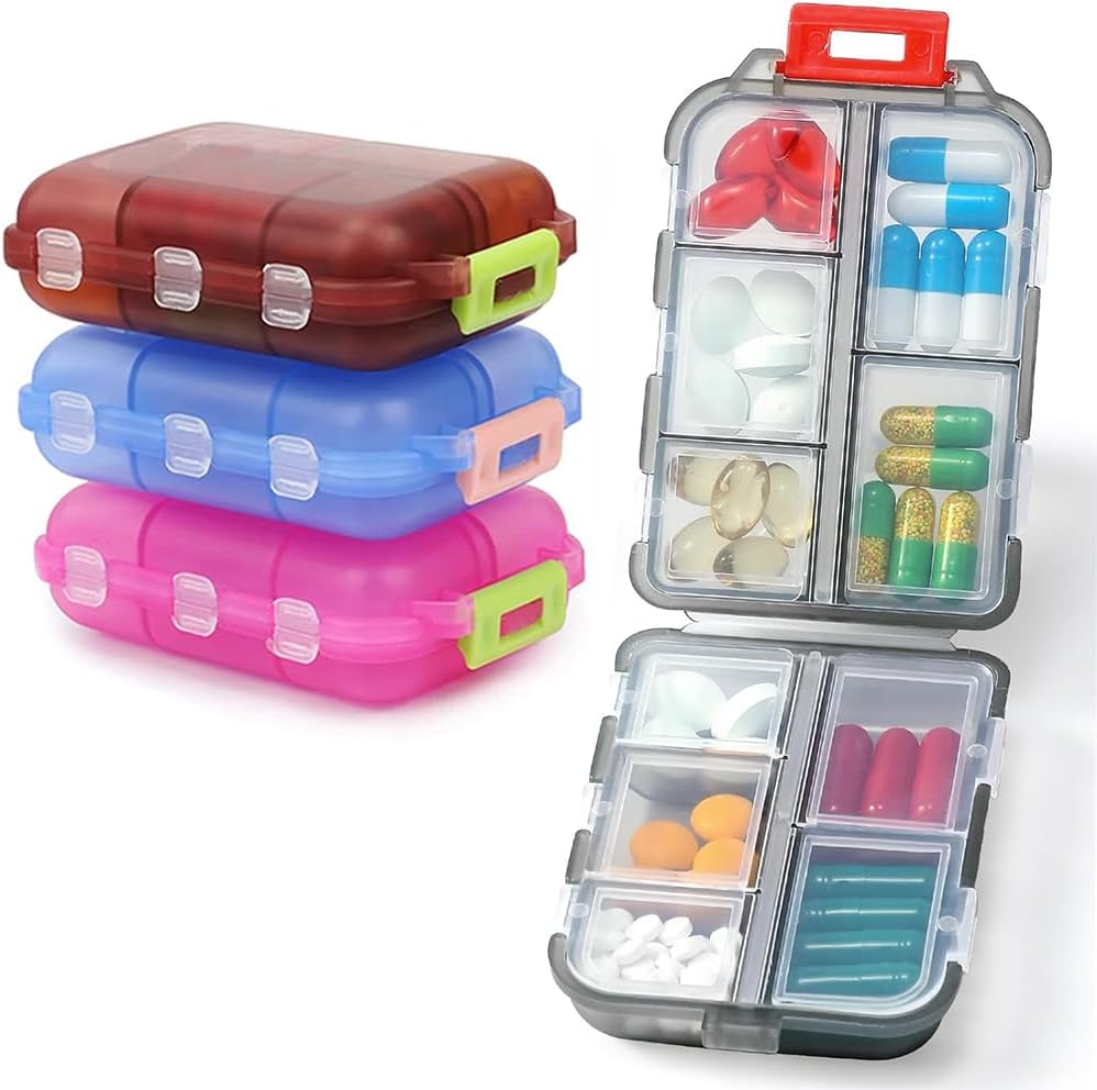 4 Pack Travel Pill Organizer, Small 10 Grid Compartments Pocket Pharmacy,Portable Medicine Container Case,Mini Daily Weekly 7 Day Medication Organizer image number 4
