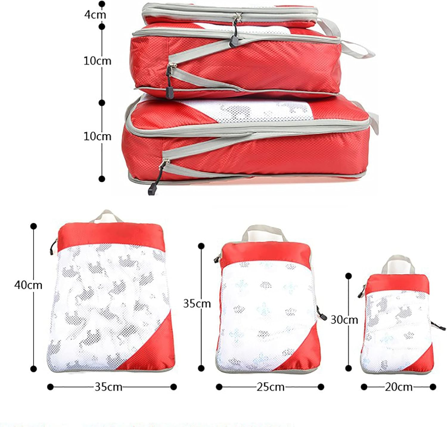 OEIPSMK Packing Cubes for Travel, Compression Packing Cubes 3 Pcs Travel Cubes Set Foldable Suitcase Organizer Lightweight Luggage Storage Bag,Red, Gray image number 6