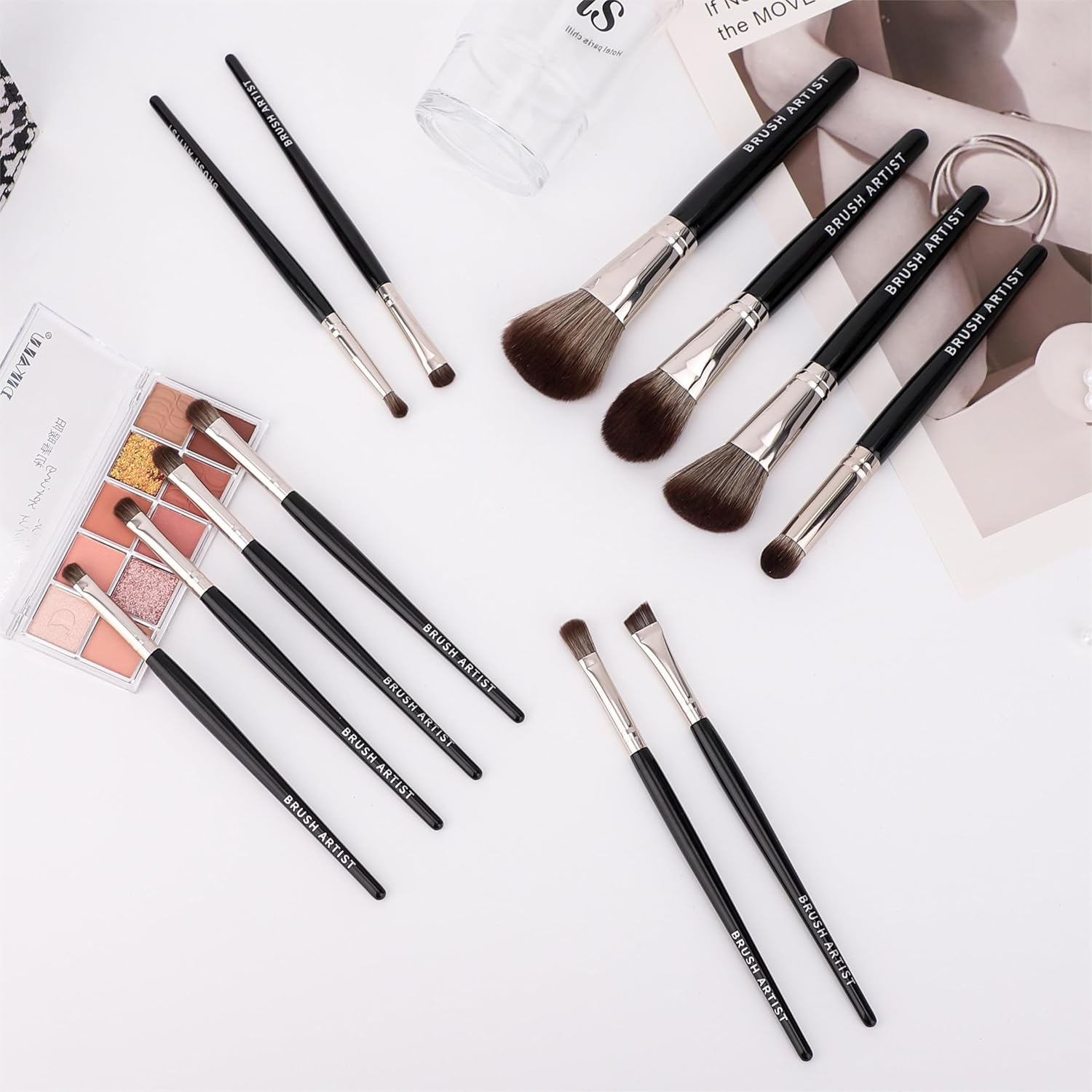 BRUSH ARTIST 12 Pcs Premium Synthetic Black Silver Makeup Brush Set with Foundation Sponge, Face Powder Brush, Contour Brush, Blush Brush, Eyeshadow Brush, Eyebrow Brush, Concealer Brush image number 5