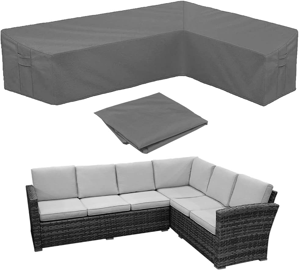 Patio Sofa Cover L-Shaped Sectional Furniture Cover Heavy Duty Outdoor Furniture Set Covers Waterproof Lawn Garden Couch Protector with Buckle Strap & Side Handle - Grey (L Shape 112X87 Inch) image number 1