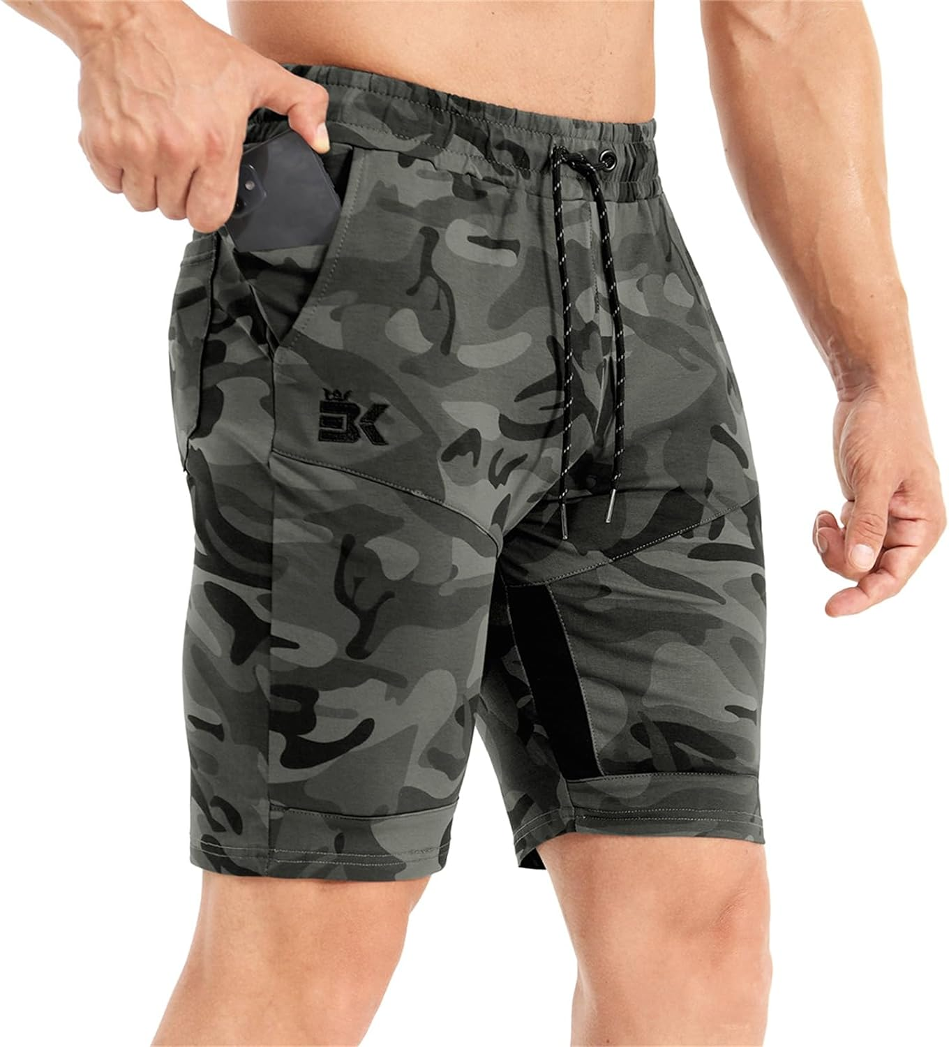 BROKIG Men'S Stripe Gym Shorts,Thigh Mesh Fitness Running Shorts Slim Fit Sport Shorts with Zip Pocket