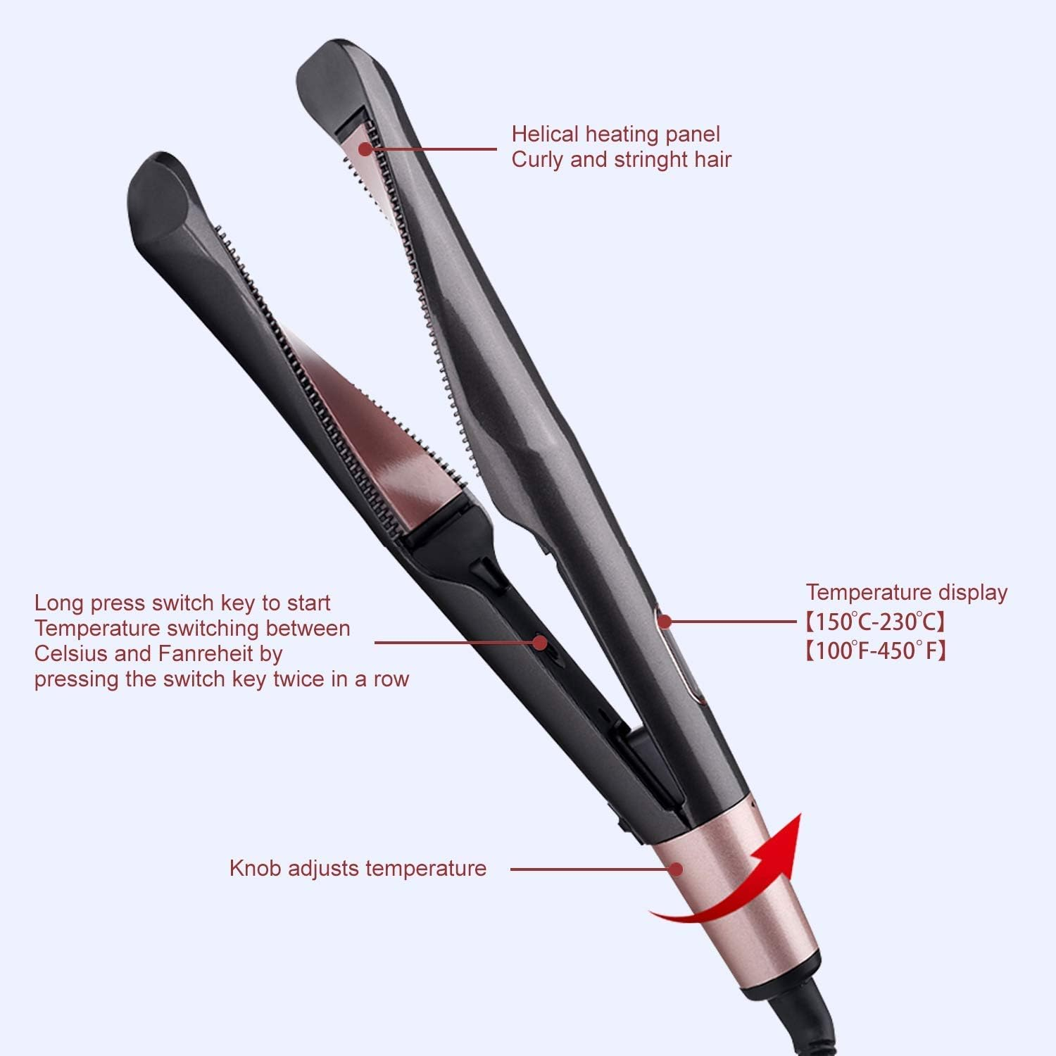 Curl and Straight Confidence, Szwintec 2 in 1 Hair Straightener and Hair Curler Unique Twisted Plate Design Straightening and Curling Flat Iron for All Hair Types image number 3