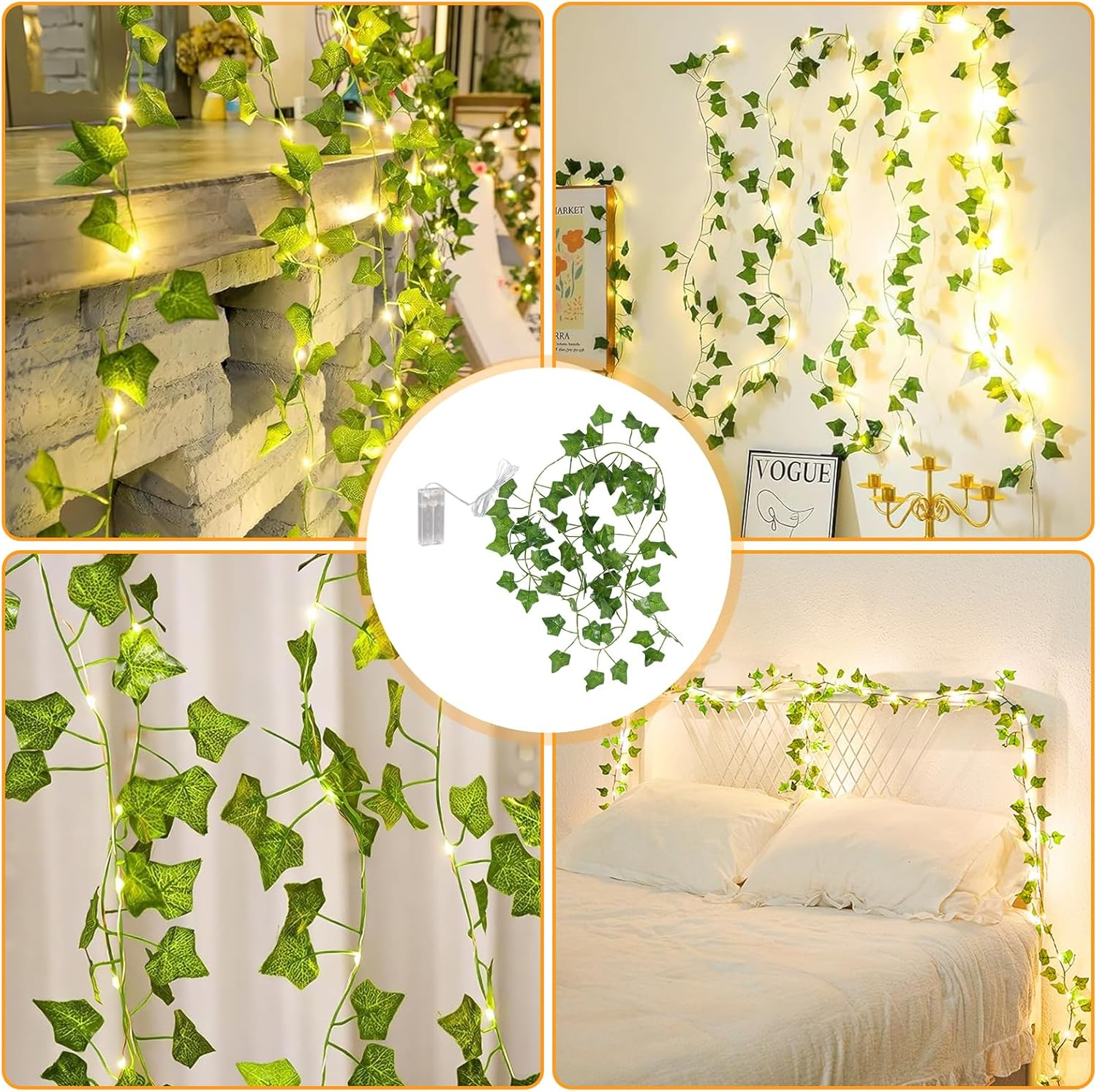 LED Fairy Lights Ivy Artificial 20 M Fake Ivy Garland with 200 LED Lights, Fairy Lights with Flower Garland, Hanging Plants for Indoor Use, Wedding, Party Decoration image number 3