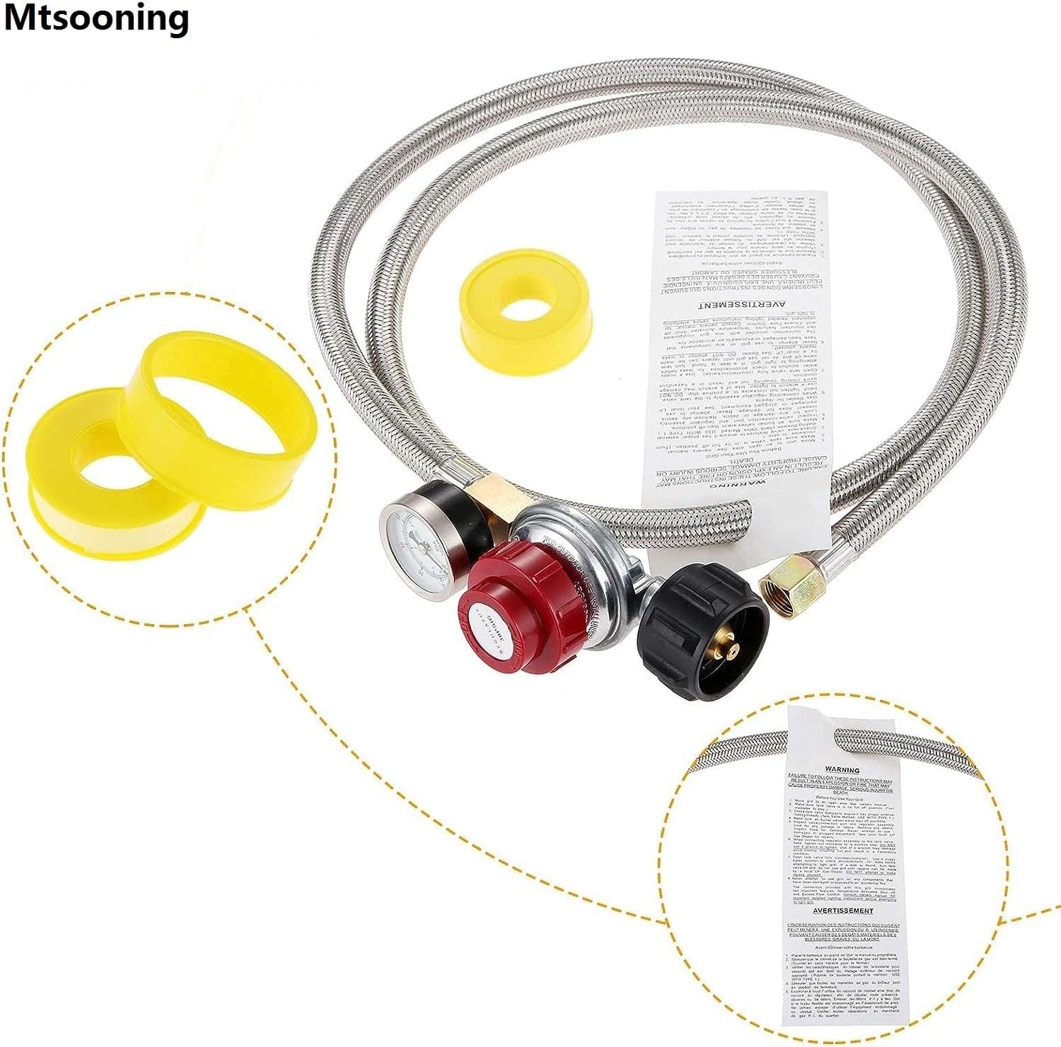 Mtsooning 0-30 PSI High Pressure Adjustable Propane Regulator with Stainless Steel Braided Hose& Gauge, 60&rsquo;&rsquo; Hose Qcc1/Type1 to 3/8" Female Flare, for BBQ Fire Pit Gas Stove Forge Smoker Turkey Fryer image number 4