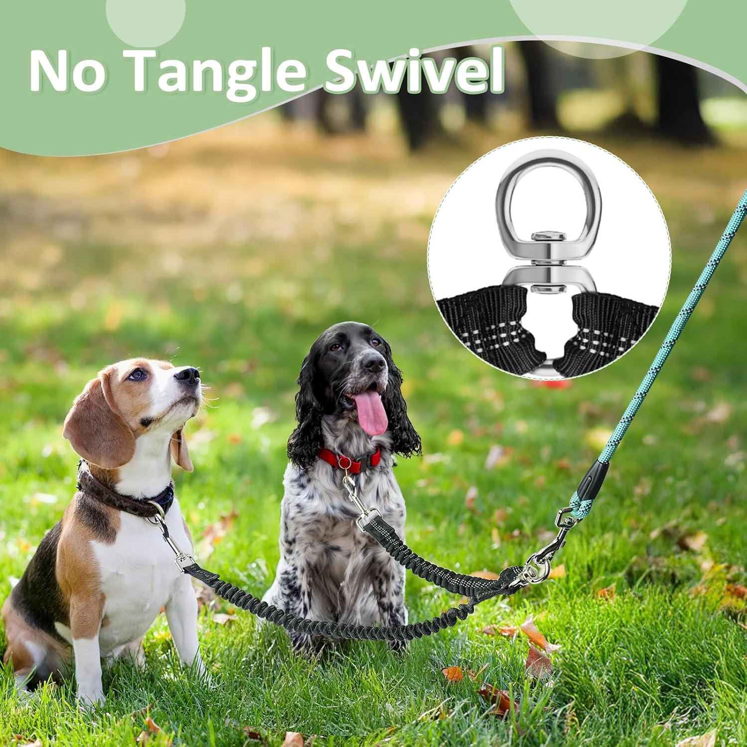 Double Dog Leash for 2 Dogs, Heavy Duty Nylon Reflective Dual Dog Lead for Small Medium Large Dogs, 360 Swivel No Tangle Walking Leash for Walking Running Training,Black image number 2