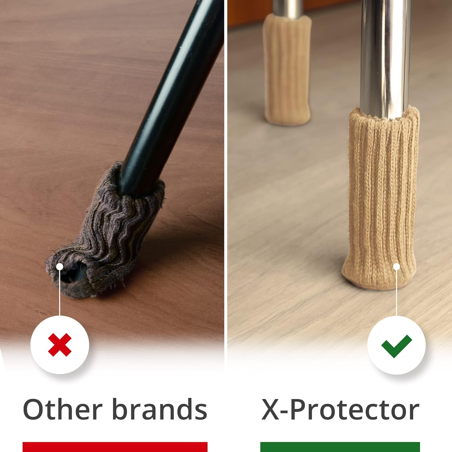 Chair Leg Socks X-PROTECTOR &ndash; 16 PCS Furniture Socks &ndash; Chair Covers for Legs 25-50 Mm - Chair Leg Floor Protectors &ndash; Beige Hardwood Floor Protectors &ndash; Knitted Chair Feet Socks &ndash; Shape Doesn'T Matter!